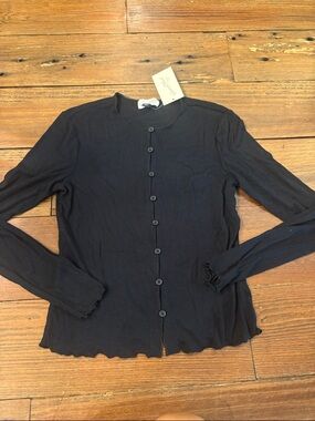 Universal Thread Black Ribbed Button-Front Long Sleeve Top